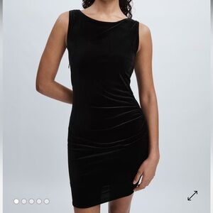 Good American Black Velvet Ruched Mini Dress